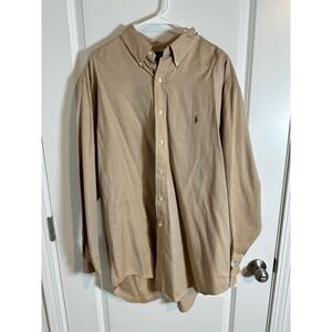 Ralph Lauren Yarmouth Mens Button Down Shirt Long Sleeve Beige 17 34/35